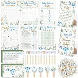 424Pcs Blue Eucalyptus Baby Shower Game Set-8 Games, Includes Greenery Baby Shower Bingo Fun and Easy to Play Guess Who Word Scramble Price is Right How Big is Mommy's Belly Don't Say The Words