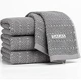 SALAS Kitchen Dish Towels, Bulk Cotton Kitchen Hand Towels, 390 GMS Plaid Dish Cloths Rags for Drying Dishes with Hanging Loop, 16‘’ x 26‘’, 4 Packs, Grey