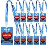 10 Sets Volunteer Lanyards with Badges PVC Plastic Card Pass Love Volunteer Name Tags for Music Party, Fundraising, School, Church, Events, Activity(Blue)