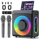 VERKB Karaoke Machine, 2 Wireless Rechargeable Microphones, 200W Speaker