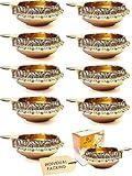 SATVIK Set of 10 Brass Oil Lamps for Home Decoration | Handmade Small Diya Set | Traditional Indian Style | Antique Gold Finish | Decorative Home Accents
