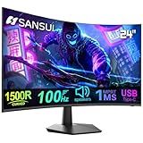 SANSUI Curved Monitor 24 inch 100Hz USB Type-C Computer Monitor with Built-in Speakers- MPRT 1ms,Adaptive Sync,HDR,1500R,VESA 75x75mm Compatible, for Home and Office(ES-24C1)