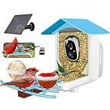 64GB Smart Bird Feeder with Camera Solar Powered, 2K 3MP HD Live Video &Playback on Phone, AI Identify +10,000 Bird Species, 2.4G WiFi Bird Feeder Camera Wireless Outdoor House-Bird Watching (Blue)