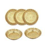 Shubhkart Solid Brass Decorative Nakshi Plate Set for Puja, Decoration & Diwali Gifting (Small 7 cm, Pack of 5, Solid Brass)