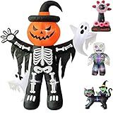 LANGXUN 8ft Skeleton Pumpkin with Ghosts 2025 Halloween Inflatable Decorations - Giant LED-Lit Outdoor Indoor Yard Decor for Lawn, Garden, Patio Holiday Parties
