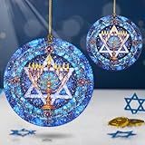 Star of David Hanukkah Decorations Acrylic Ornament – Stained Glass Effect Decor, Menorah Ornament & Jewish Gifts for Tree, Indoor Hanukkah Decor, Thanksgiving Gifts