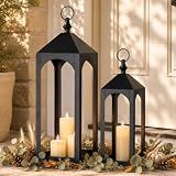 Staymoment 24" & 17" Large Outdoor Floor Lantern, Set of 2 Fall Porch Decor
