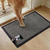 GORILLA GRIP 100% Waterproof All-Season WeatherMax Doormat US Designed Natural Rubber, Stain Fade Resistant, Low Profile Indoor Outdoor Door Mats, Easy Clean, 17x29 Gray Diamond