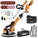 Drywall Sander, 1050W Electric Drywall Sander with Vacuum Dust Collection, 2100RPM Wall Sander with 7 Variable Speed, Foldable & Extendable Handle, Double-Deck LED Light, Dust Bag and Hose