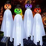 Upgraded Pumpkin Ghosts Halloween Decorations Outdoor, 4 Pack Waterproof Solar Ghosts Garden Stake Lights for Front Yard Patio Lawn Pathway Halloween Party Decorations