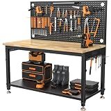 CAMMOO 48x24 Inch Garage Work Bench with Storage, Pegboard & Power Strip
