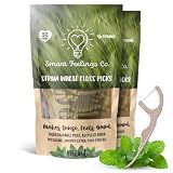Biodegradable Dental Floss Picks 100 Count total 2 50 Packs | Eco-Friendly Bamboo like Straw Wheat Sustainable Mint Flavored Flossers for Kids and Adult Teeth Cleaning For the Enviromentally Conscious