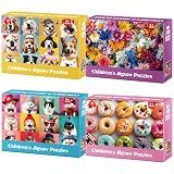 Jeacirio 4 Pack 100 Piece Puzzles for Kids Ages 4-6 6-8 8-10, Dogs Cats Flowers Donuts Jigsaw Puzzles for Kids, Educational Puzzle Toys with Posters Bags, Gifts for Boys Girls Ages 4-8
