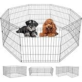 FDW 24 Inch Dog Pen 8 Panel Dog Playpen Indoor Outdoor Metal Puppy Pet Fence Portable Folding Animal Exercise Fence,Black
