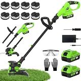 12IN Cordless Weed Eater Wacker String Trimmer with 2x5.0ah Battery and Charger, Electric Grass Trimmer&Edger Lawn Tool Grass Cutter with 8pcs Line 20V Battery Powered Weed String Lawn Mover