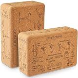 Halloscume Cork Yoga Blocks 2 Pack Yoga Poses Teaching Cork Blocks, Suitable Poses for Beginners and Experts High Density Block with Non Slip Surface for Better Support, Balance Comfort (Beige)