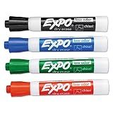 EXPO Dry Erase Markers, Low Odor Ink, Assorted Colors, Chisel Tip, 4 Count - Whiteboard, Calendar, Organization, Essential Supplies for Office, School, Classroom, Teachers