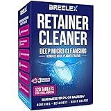 Breelex Retainer Cleaner Tablets for Dentures, Aligners & Night Guards – 120 Denture Cleaning Tablets, 3-Minute Deep Clean, Removes Plaque, Stains & Odor – FSA HSA Eligible