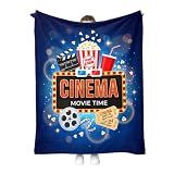 Hohoto Movie Theater Popcorn Blanket Cinema Gifts for Men Women Boys Adults Birthday Christmas Fathers Day Presents for Mom Dad Husband Movie Room Decor Film Player Clapboard Throw Blankets 50"x60"
