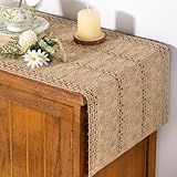Socomi Boho Table Runner Easter Spring Farmhouse Burlap Jute Bamboo Rustic Dining Kitchen Centerpiece Decor Small Macrame Woven Coffee Table Runner for Dresser Scarf Home Decor 12x48 inch