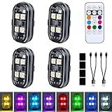 Upgraded 4LEDs 4PCS Wireless LED Strobe Lights with Remote Control, 8 Colors Type-C Rechargeable Led Lights Anti Collision Warning Light for Car Motorcycle Bike Drone Aircraft
