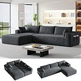 Domiqut 108" Cloud Couch Modular Sectional Sofa for Living Room,L Shaped Boneless Couch with Deep Seat Chaise,No Assembly Required Foam Sleeper Sofa for Apartments,Plush Corduroy Fabric, Dark Gray