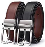 BULLIANT Men's Reversible Leather Belt Trimmable 1.25"-2 IN 1-Gift Boxed