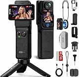 SJCAM C400 4K Travel Vlogging Camera with 64GB Card,7H Recording Body Camera for YouTube Creators,6-Axis Stabilizer & 2.29'' Touch Screen,30M Underwater,Black,Camara para grabar contenido