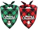 CozyHaus Christmas Dog Bandanas Classic Plaid Triangle Holiday Scarf with Santa and Snowman Print,Winter Pet Outfit for Boy and Girl Dogs,Red Green Plaid Dog Costume for Medium to Large Dogs