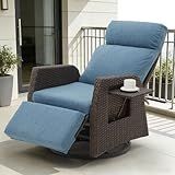 Mvpipi Adjustable Outdoor Recliner Chair with Independent Backrest & Footrest, Patio Swivel Recliner Chair, Wicker Reclining Patio Chair w/Flip-Up Table, Air Pump 155° Lay Flat Chaise Lounge, Blue