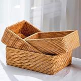 ZENFUN 3 Pack Natural Rattan Storage Baskets, Rectangular Woven Fruit Baskets for Decor, Handmade Woven Nesting Bread Baskets for Organizing, Serving, for Kitchen, Home, 3 Sizes