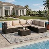 LAFWLL 7 Pieces Outdoor Patio Furniture Sets,Rattan Conversation Sectional Set,Manual Weaving Wicker Patio Sofa with Tea Table