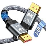 Capshi 8K DisplayPort 1.4 Cable, VESA Certified 6.6FT DP Cord (8K@60Hz, 4K@144Hz, 2K@240Hz/165Hz), 32.4Gbps High Speed Display Port Cable for Gaming Monitor, HDR/FreeSync/G-Sync, Braided, Grey