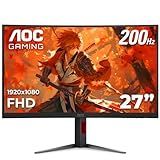 AOC C27G4H2 27" Curved Gaming Monitor, FHD 1920x1080, 1500R, 200Hz Refresh Rate, 0.3ms Response Time, Height Adjustable, Black, Xbox PS5 Switch Compatible