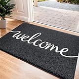 CozyBounty Black Door Mat Welcome Mats Outdoor Indoor Non-Slip Doormat for Entryway Low-Profile Floor Mat for Yard, Garage, High Traffic Areas (30"x17.5", Black)