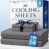 SLEEPHORIA Cooling Sheets - BreezeWeave 4 PC Queen Size Cooling Bed Sheets for Hot Sleepers & Deep, Cool Rest - Cloud Soft, Silky Smooth, 16 in Deep Pocket, Ultra Durable (Graphite)