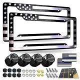 BGGTMO Black American Flag License Plate Frames, 2 Pack Front Rear Aluminum