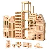 Play Build Wooden Building Blocks Set - 200-Piece Plank Block Construction Toys, STEM Educational Wood Toy for Kids and Toddlers