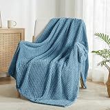 Exclusivo Mezcla Large Waffle Fleece Throw Blanket for Couch, Slate Blue