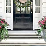 IOHOUZE Black Beige Striped Rug -2.3'x3.6' Front Door Rugs Outdoor, Small Washable Area Rug for Front Porch, Spring Summer Welcome Mats Outdoor Indoor, Doormat for Entryway Porch Entrance
