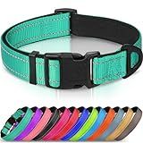 Joytale Reflective Dog Collar,Soft Neoprene Padded Breathable Nylon Pet Collar Adjustable for Large Dogs,Teal,L