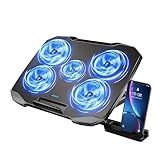 AIMIUZI Laptop Cooling Pad Laptop Cooler Stand, Laptop Fan Cooling Pad for 12-15.6 Inch Laptop Notebooks, 5 Quiet Fans, 5 Angle Adjustable Laptop Cooling Stand (Black)