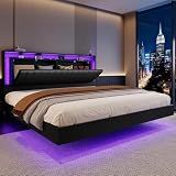 Belffin King Size Floating LED Bed Frame, Modern Bed with Storage, Black