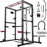 SPORTSROYALS Power Rack, Multi-Functional Power Cage, Squat Rack with Pulley System & LAT Pull Down, Workout Cage with J Hooks for Home Gym