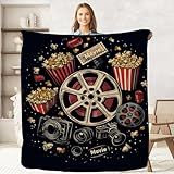 keepitcozi Movie Ticket Popcorn Throw Blanket for Adult Kids, Movie Theater Cinema Gifts Blanket Home Room Decor, Flannel Soft Blanket for Bed Couch 50"x60"