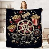 keepitcozi Movie Ticket Popcorn Throw Blanket for Adult Kids, Movie Theater Cinema Gifts Blanket Home Room Decor, Flannel Soft Blanket for Bed Couch 50"x60"