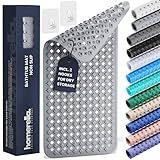 Bathtub Mat Non Slip 35x16 - homerella® Bath Mat Incl. Hooks for Drying, Extra Long, 100% BPA Free, Shower Mat Non Slip Anti Mold, Machine Washable, Shower Mats for Inside Shower Mildew Resistant