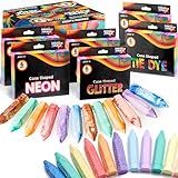 JOYIN 36 PCS Washable Sidewalk Chalk, 6 Packs Total, 3 Styles (Tie-Dye, Glitter & Neon), Outdoor Chalks for Painting, Drawing, Gifts for Kids
