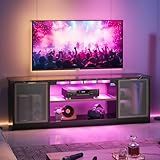 Bestier Gaming TV Stand with Music Sync Light, Flow Vibe Entertainment Center with Storage for PS5 Xbox, RGB LED Party Modes Television Stands for 50/55/60/65 inch TV (Black Marble, 57 inch)