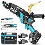 SEESII Mini Chainsaw Cordless, 8 Inch & 6 Inch Electric Chainsaw with 2 Batteries & Auto Oiler, 1000W Brushless Handheld Chain Saw for Tree Branch Wood Cutting, Garden Tools Gift for Men Dad Husband